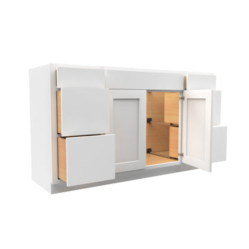 48 Inch Wide 4 Door Base Vanity Cabinet - Luxor White Shaker - Ready To Assemble, 48"W x 34.5"H x 21"D