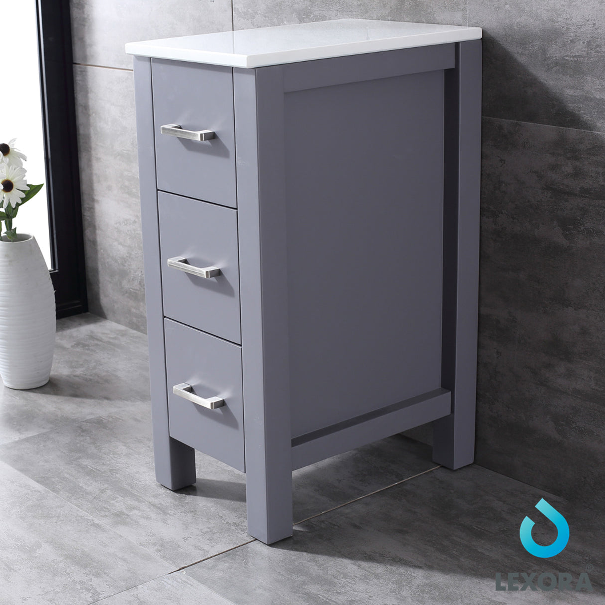 Volez 12" Dark Grey Side Cabinet, Phoenix Stone Top