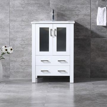 Volez 24" White Single Vanity, Integrated Top, White Integrated Square Sink and no Mirror