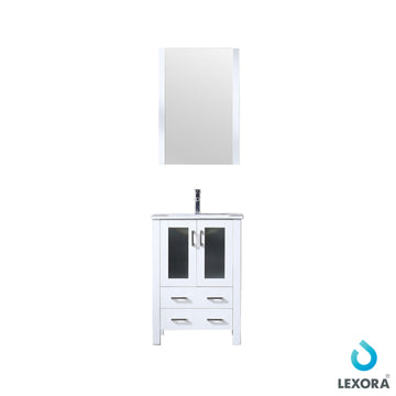 Volez 24" White Single Vanity, Integrated Top, White Integrated Square Sink and 22" Mirror