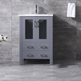 Volez 24" Dark Grey Single Vanity, Integrated Top, White Integrated Square Sink and 22" Mirror