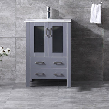 Volez 24" Dark Grey Single Vanity, Integrated Top, White Integrated Square Sink and no Mirror