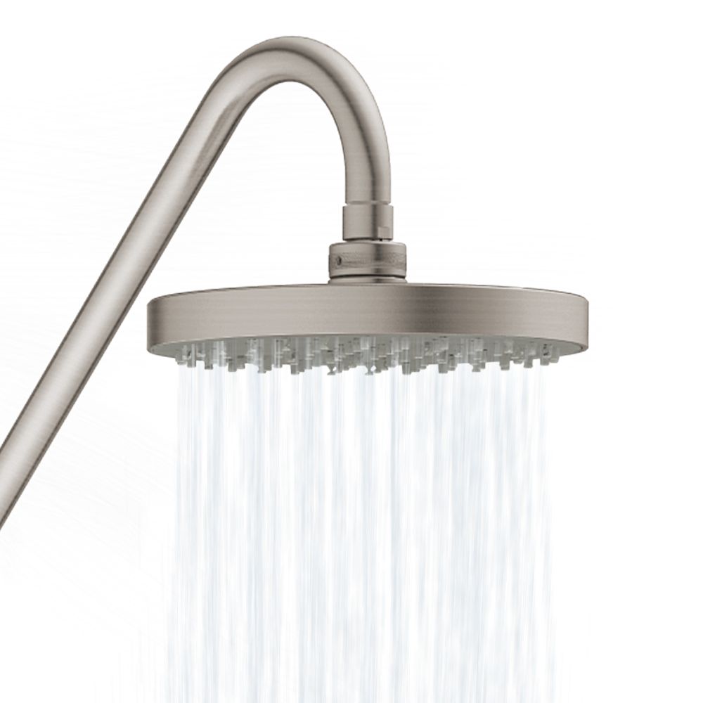 Rain Shower System W/ 8" Showerhead - 36.25"H X 8"W X 23.75"D - Brass - Adjustable Brass Slider - Surface Mounted Shower Systems