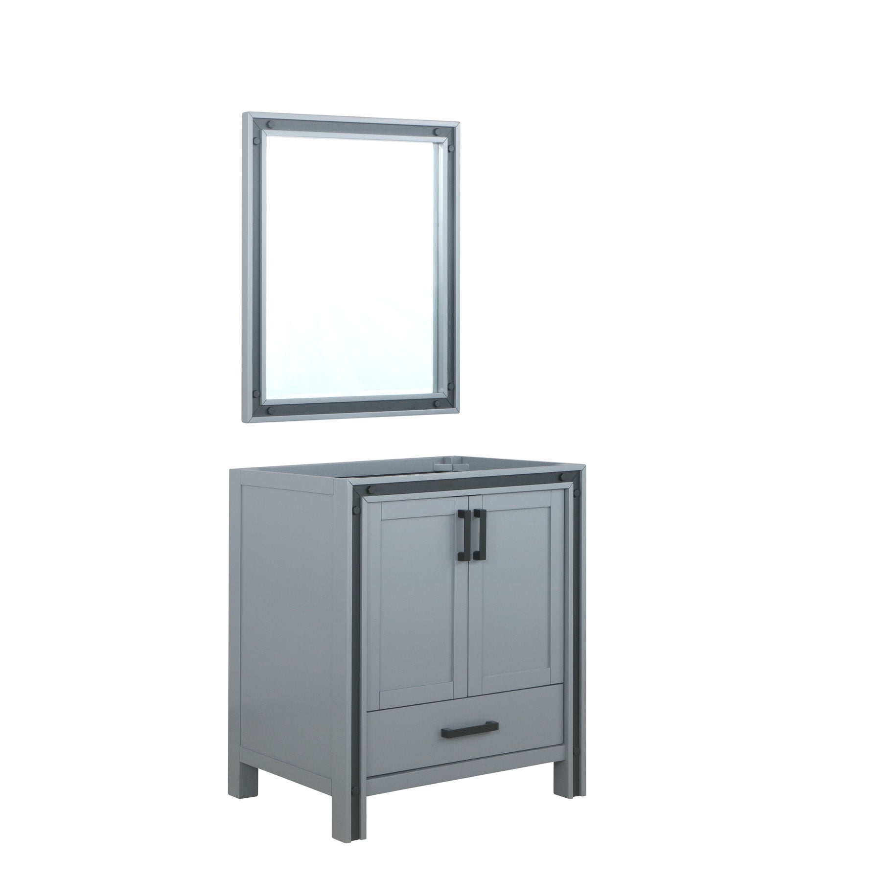 Ziva 30 In. Dark Grey Freestanding Single Bathroom Vanity Cabinet Without Top & 28 In. Mirror