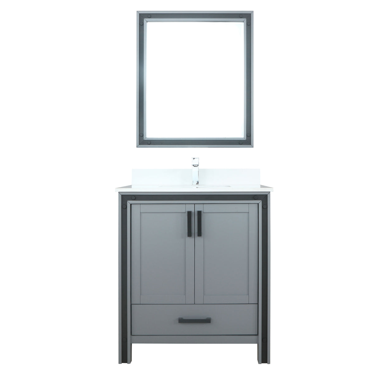 Ziva 30 In. Freestanding Dark Grey Bathroom Vanity With Integrated Ceramic Sink, White Cultured Marble Top & 28 In. Mirror