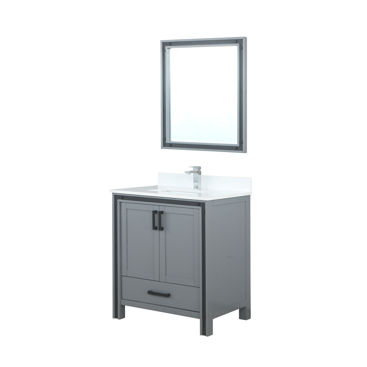 Ziva 30 In. Freestanding Dark Grey Bathroom Vanity With Integrated Ceramic Sink, White Cultured Marble Top & 28 In. Mirror