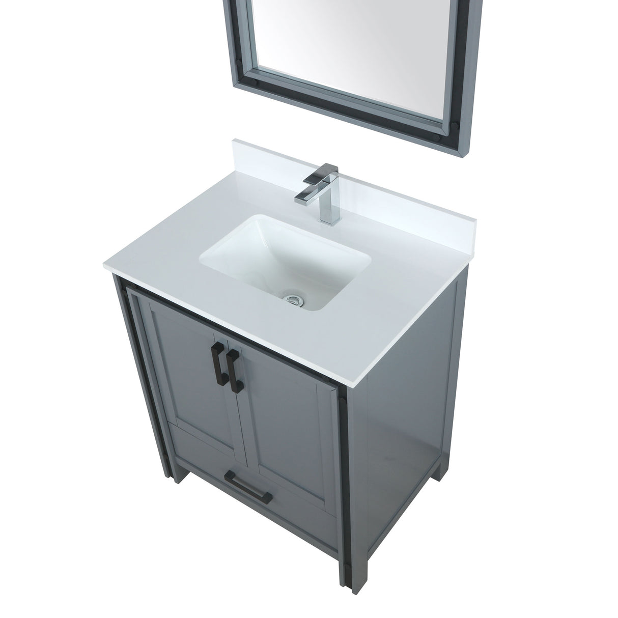Ziva 30" Dark Grey Single Vanity, Cultured Marble Top, White Square Sink and 28" Mirror w/ Faucet
