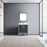 Ziva 30" Dark Grey Single Vanity, Cultured Marble Top, White Square Sink and 28" Mirror w/ Faucet