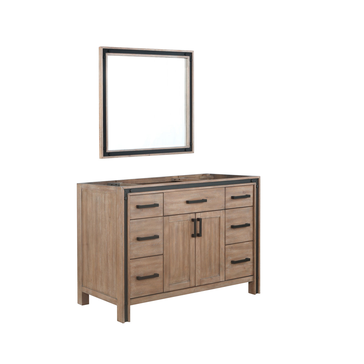 Ziva 48 In. Rustic Barnwood Freestanding Single Bathroom Vanity Cabinet Without Top & 34 In. Mirror