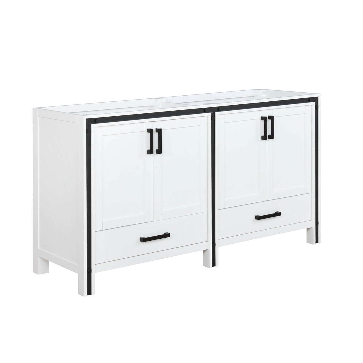 Ziva 60" White Freestanding Bathroom Vanity Cabinet Without Top & 22" Mirrors