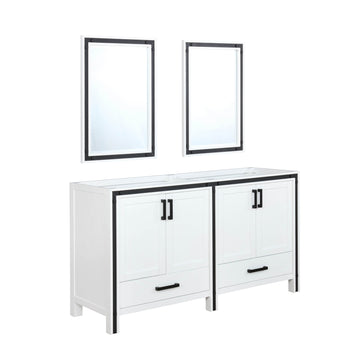 Ziva 60" White Freestanding Bathroom Vanity Cabinet Without Top & 22" Mirrors