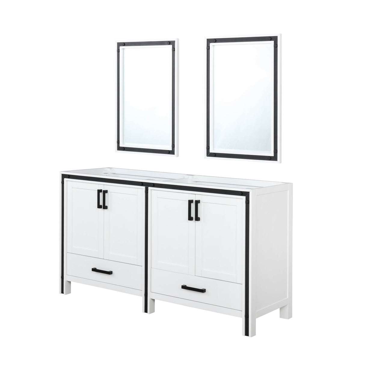 Ziva 60" White Freestanding Bathroom Vanity Cabinet Without Top & 22" Mirrors