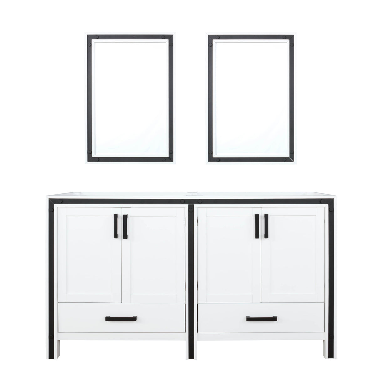 Ziva 60" White Freestanding Bathroom Vanity Cabinet Without Top & 22" Mirrors