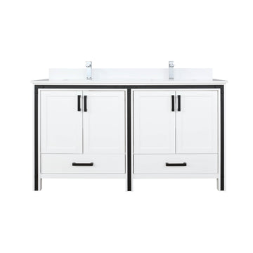 Ziva 60 In. Freestanding White Bathroom Vanity With Double Integrated Ceramic Sink, White Cultured Marble Top