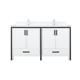 Ziva 60 In. Freestanding White Bathroom Vanity With Double Integrated Ceramic Sink, White Cultured Marble Top