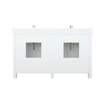Ziva 60 In. Freestanding White Bathroom Vanity With Double Integrated Ceramic Sink, White Cultured Marble Top