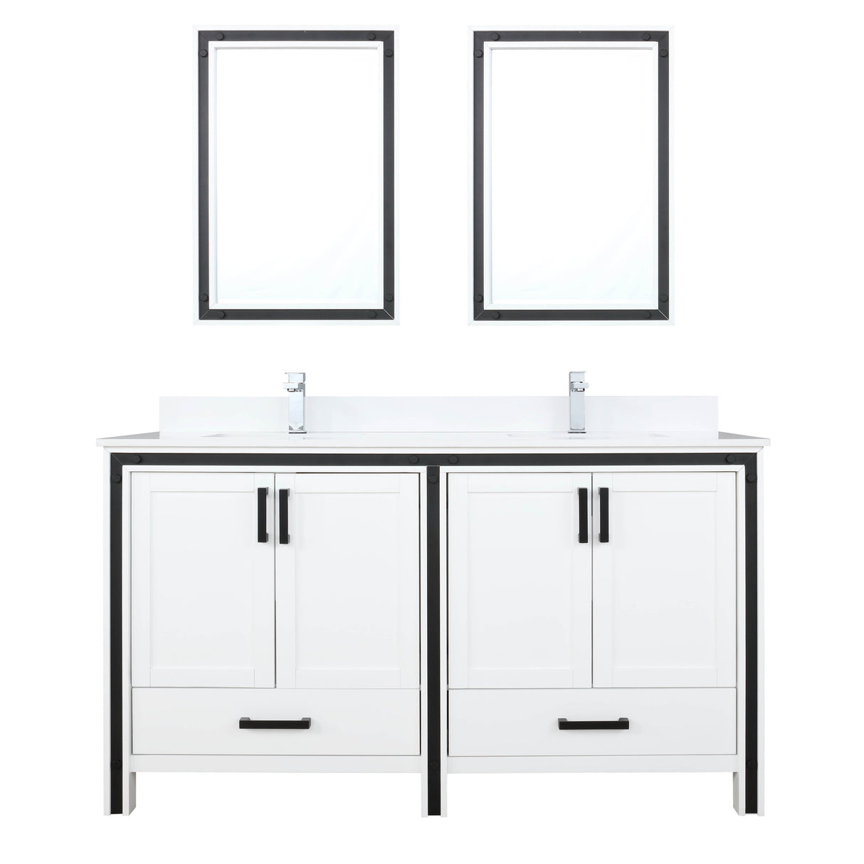 Ziva 60 In. Freestanding White Bathroom Vanity With Double Integrated Ceramic Sink, White Cultured Marble Top & 22 In. Mirrors