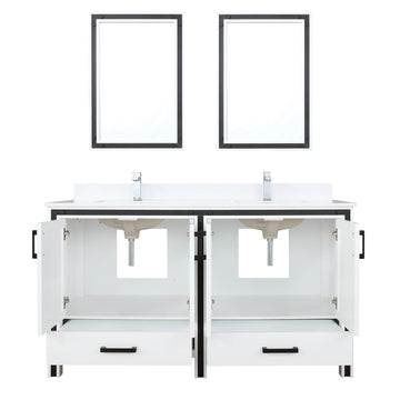 Ziva 60 In. Freestanding White Bathroom Vanity With Double Integrated Ceramic Sink, White Cultured Marble Top & 22 In. Mirrors