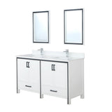 Ziva 60 In. Freestanding White Bathroom Vanity With Double Integrated Ceramic Sink, White Cultured Marble Top & 22 In. Mirrors