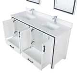 Ziva 60 In. Freestanding White Bathroom Vanity With Double Integrated Ceramic Sink, White Cultured Marble Top & 22 In. Mirrors