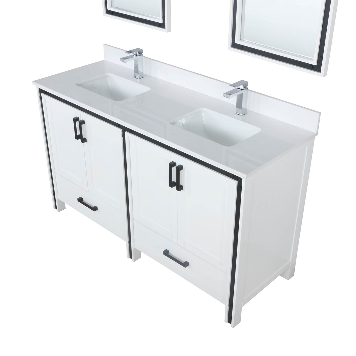 Ziva 60" White Double Vanity, Cultured Marble Top, White Square Sink and 22" Mirrors w/ Faucet