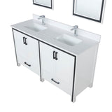 Ziva 60" White Double Vanity, Cultured Marble Top, White Square Sink and 22" Mirrors w/ Faucet