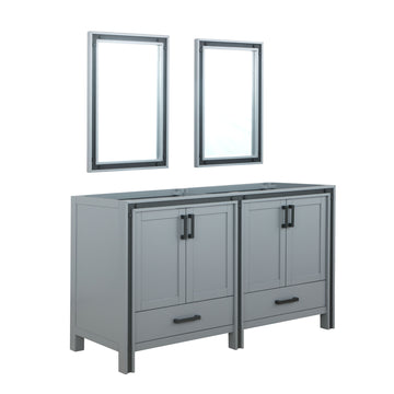 Ziva 60 In. Dark Grey Freestanding Double Bathroom Vanity Cabinet Without Top & 22 In. Mirrors