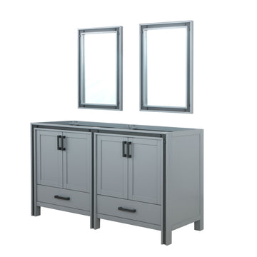 Ziva 60 In. Dark Grey Freestanding Double Bathroom Vanity Cabinet Without Top & 22 In. Mirrors