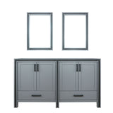 Ziva 60 In. Dark Grey Freestanding Double Bathroom Vanity Cabinet Without Top & 22 In. Mirrors