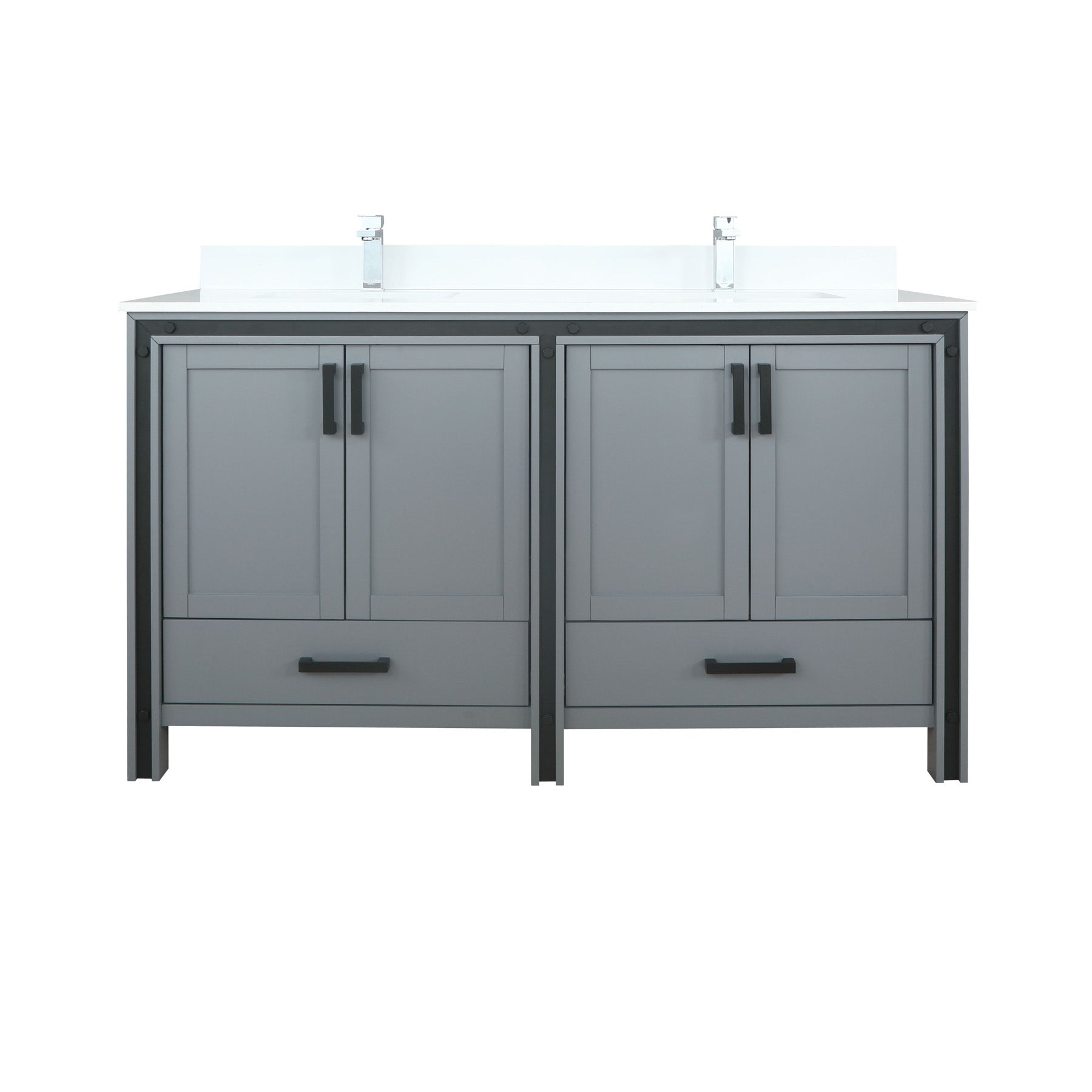 Ziva 60 In. Freestanding Dark Grey Bathroom Vanity With Double Integrated Ceramic Sink, White Cultured Marble Top