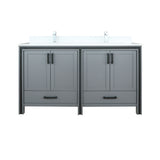 Ziva 60 In. Freestanding Dark Grey Bathroom Vanity With Double Integrated Ceramic Sink, White Cultured Marble Top