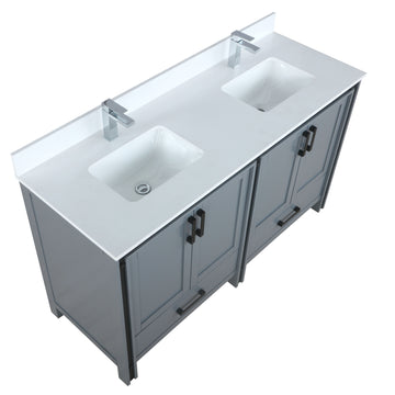Ziva 60 In. Freestanding Dark Grey Bathroom Vanity With Double Integrated Ceramic Sink, White Cultured Marble Top