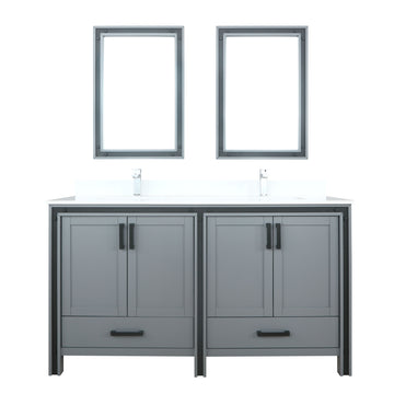 Ziva 60 In. Freestanding Dark Grey Bathroom Vanity With Double Integrated Ceramic Sink, White Cultured Marble Top & 22 In. Mirrors