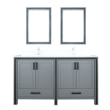 Ziva 60 In. Freestanding Dark Grey Bathroom Vanity With Double Integrated Ceramic Sink, White Cultured Marble Top & 22 In. Mirrors