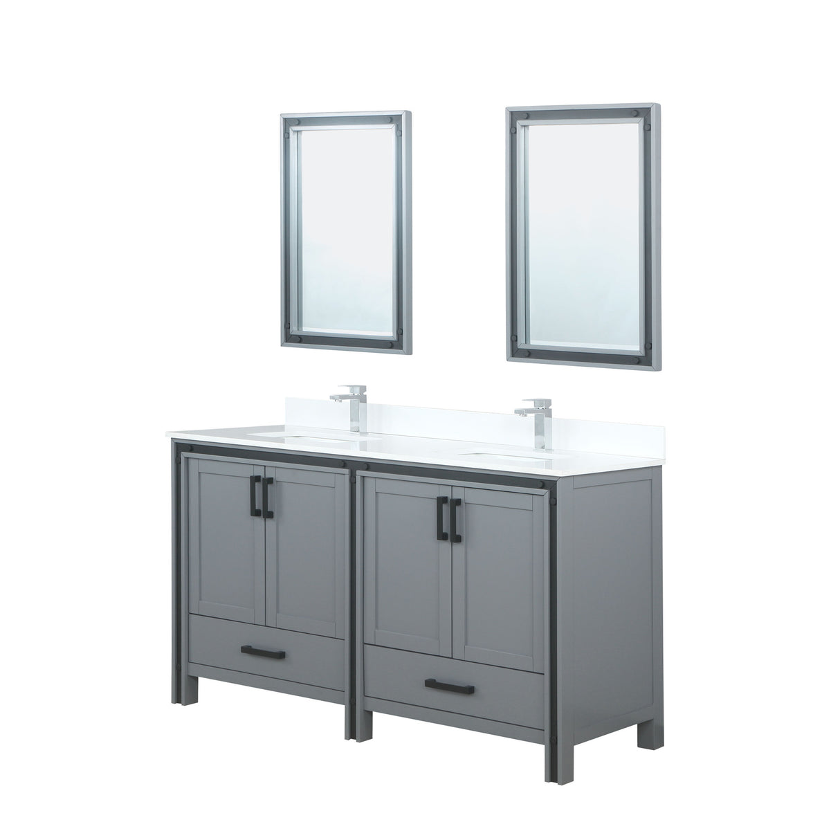 Ziva 60" Dark Grey Double Vanity, Cultured Marble Top, White Square Sink and 22" Mirrors w/ Faucet