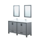 Ziva 60" Dark Grey Double Vanity, Cultured Marble Top, White Square Sink and 22" Mirrors w/ Faucet