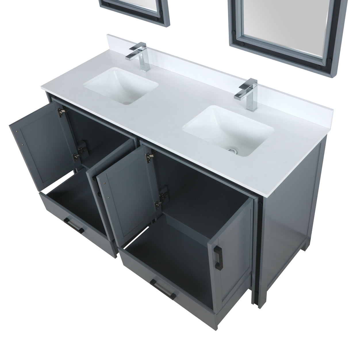 Ziva 60" Dark Grey Double Vanity, Cultured Marble Top, White Square Sink and 22" Mirrors w/ Faucet