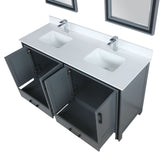 Ziva 60 In. Freestanding Dark Grey Bathroom Vanity With Double Integrated Ceramic Sink, White Cultured Marble Top & 22 In. Mirrors