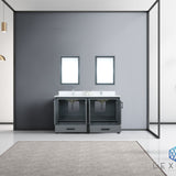 Ziva 60" Dark Grey Double Vanity, Cultured Marble Top, White Square Sink and 22" Mirrors w/ Faucet