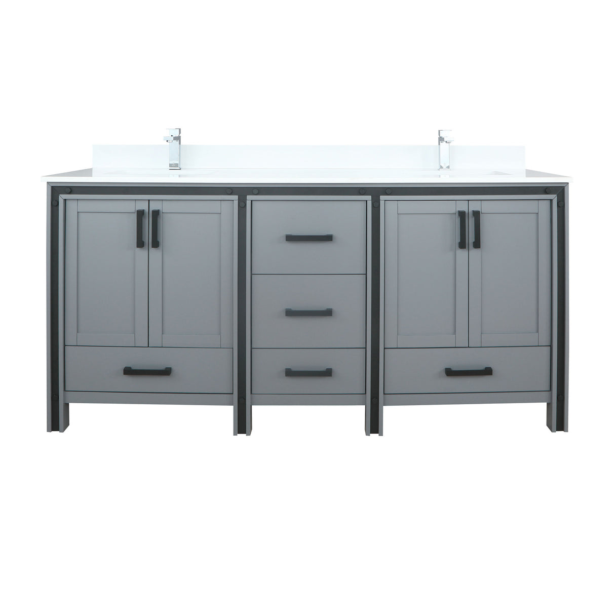 Ziva 72 In. Freestanding Dark Grey Bathroom Vanity With Double Integrated Ceramic Sink, White Cultured Marble Top