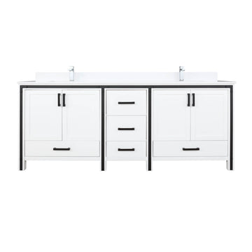 Ziva 80 In. Freestanding White Bathroom Vanity With Double Integrated Ceramic Sink, White Cultured Marble Top