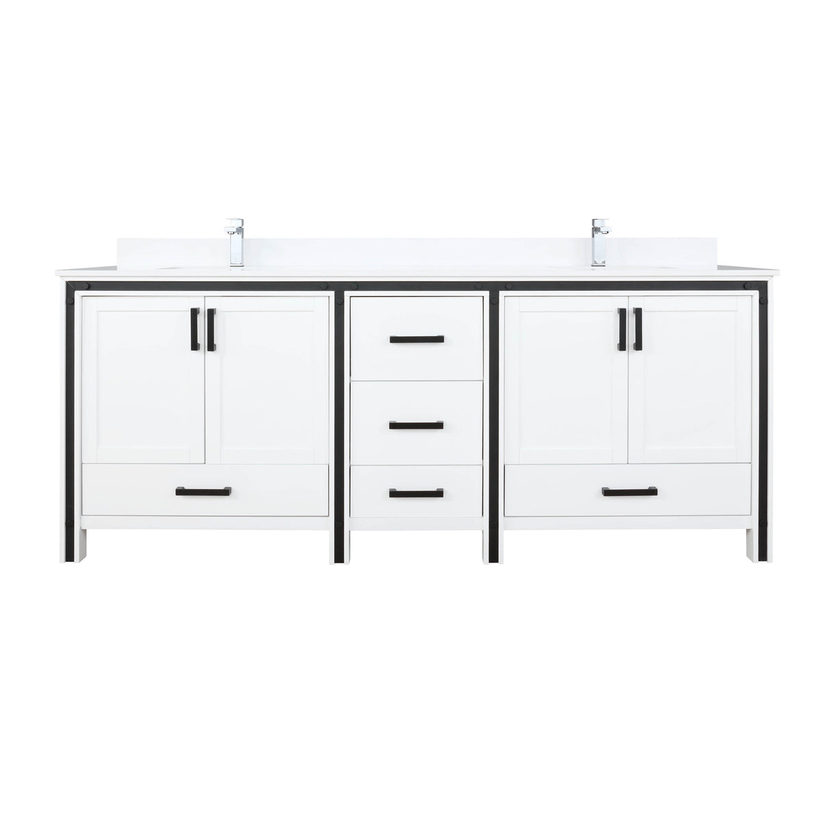 Ziva 80 In. Freestanding White Bathroom Vanity With Double Integrated Ceramic Sink, White Cultured Marble Top