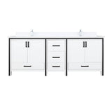 Ziva 80 In. Freestanding White Bathroom Vanity With Double Integrated Ceramic Sink, White Cultured Marble Top