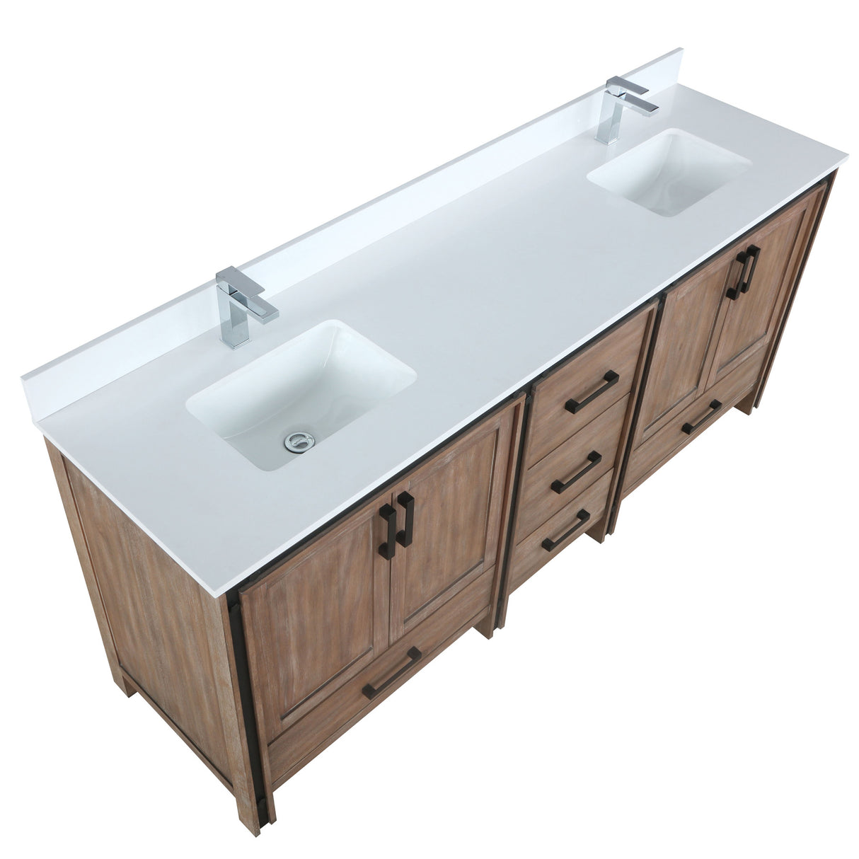 Ziva 80 In. Freestanding Rustic Barnwood Bathroom Vanity With Double Integrated Ceramic Sink, White Cultured Marble Top