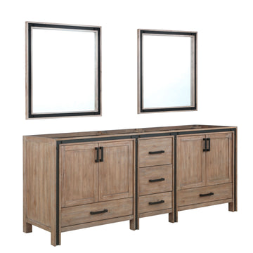 Ziva 84 In. Rustic Barnwood Freestanding Double Bathroom Vanity Cabinet Without Top & 34 In. Mirrors