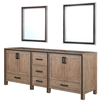 Ziva 84 In. Rustic Barnwood Freestanding Double Bathroom Vanity Cabinet Without Top & 34 In. Mirrors