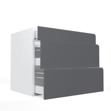 RTA - Lacquer Grey - Three Drawer Base Cabinets | 36"W x 30"H x 23.8"D