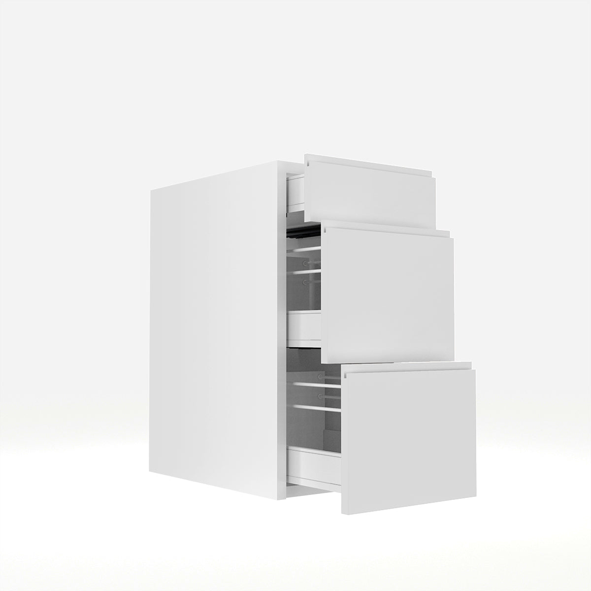 RTA - White Cabinet - Lacquer White - 3 Drawer Base Cabinet | 15"W x 34.5"H x 23.8"D