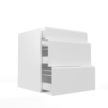 RTA - White Cabinet - Lacquer White - 3 Drawer Base Cabinet | 27"W x 34.5"H x 23.8"D