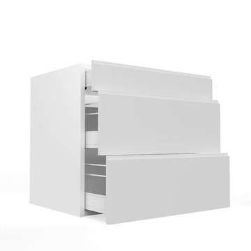 RTA - White Cabinet - Lacquer White - 3 Drawer Base Cabinet | 33"W x 34.5"H x 23.8"D